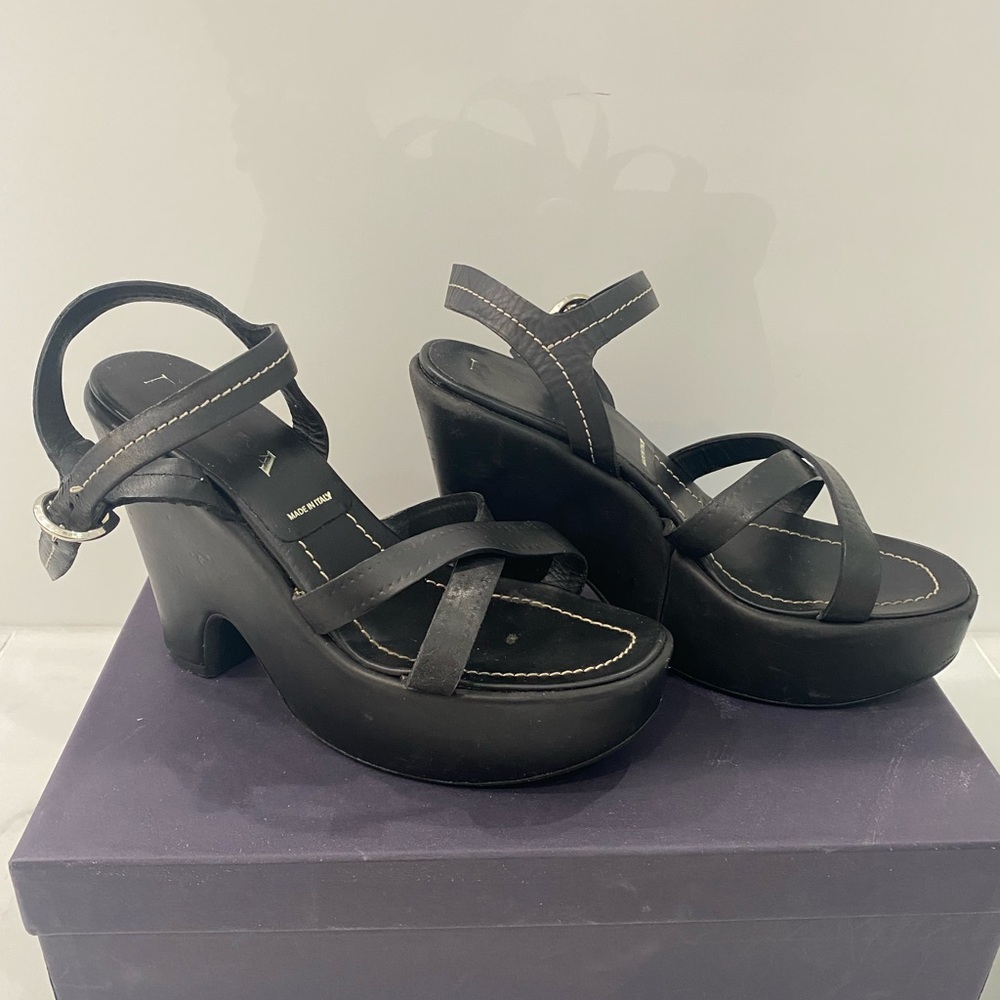Prada Leather Strappy Platform Wedge Sandals - image 1